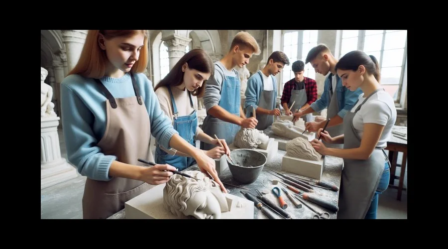 Műemléki díszítőszobrász képzés a MODELLO Intézetben — kőfaragás és stukkórestaurálás gyakorlati oktatáson